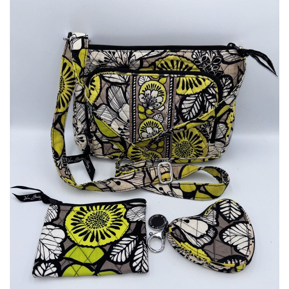 Vera Bradley Little Hipster Citron Crossbody & Change Purses Set Black Yellow